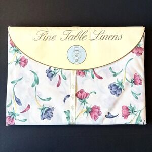 New Vintage Lenox Fine Table Linens Poppies on Blue Floral Round 90" Tablecloth